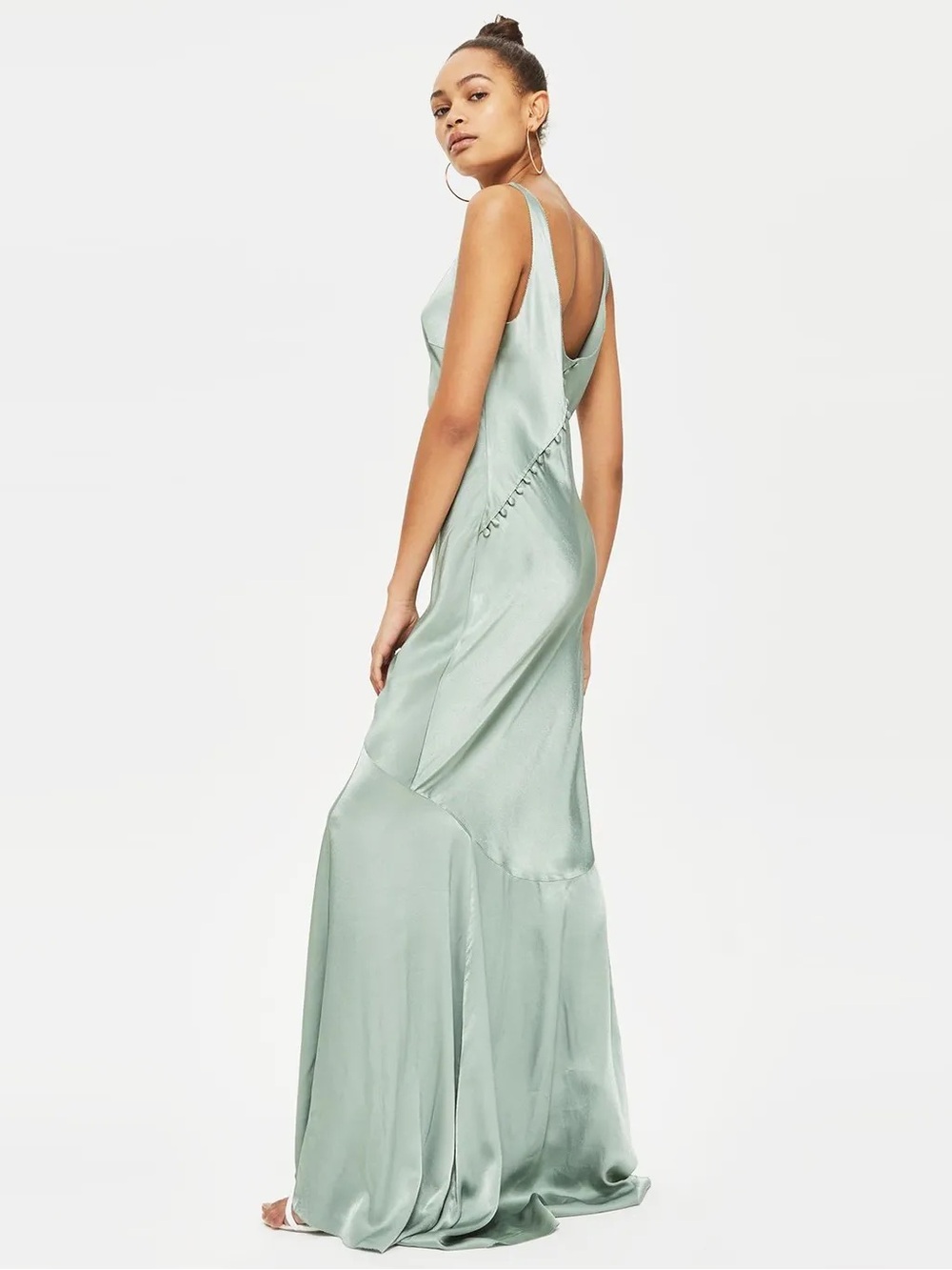 Topshop Sage Green Satin Backless Slip Maxi Dress
